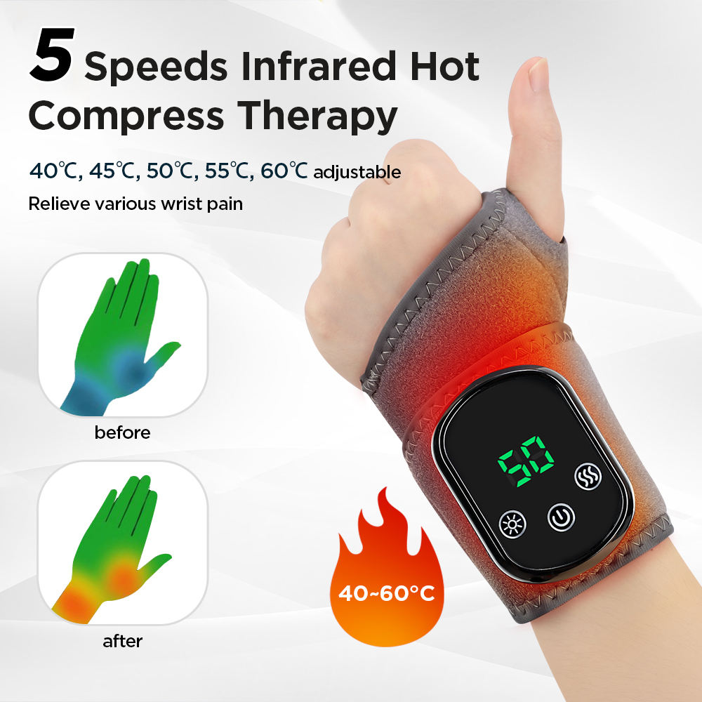 USB Rechargeable Electric Heating Wrist Wrap – Vibration Massage Belt for Hand & Wrist Pain Relief - PTCCS