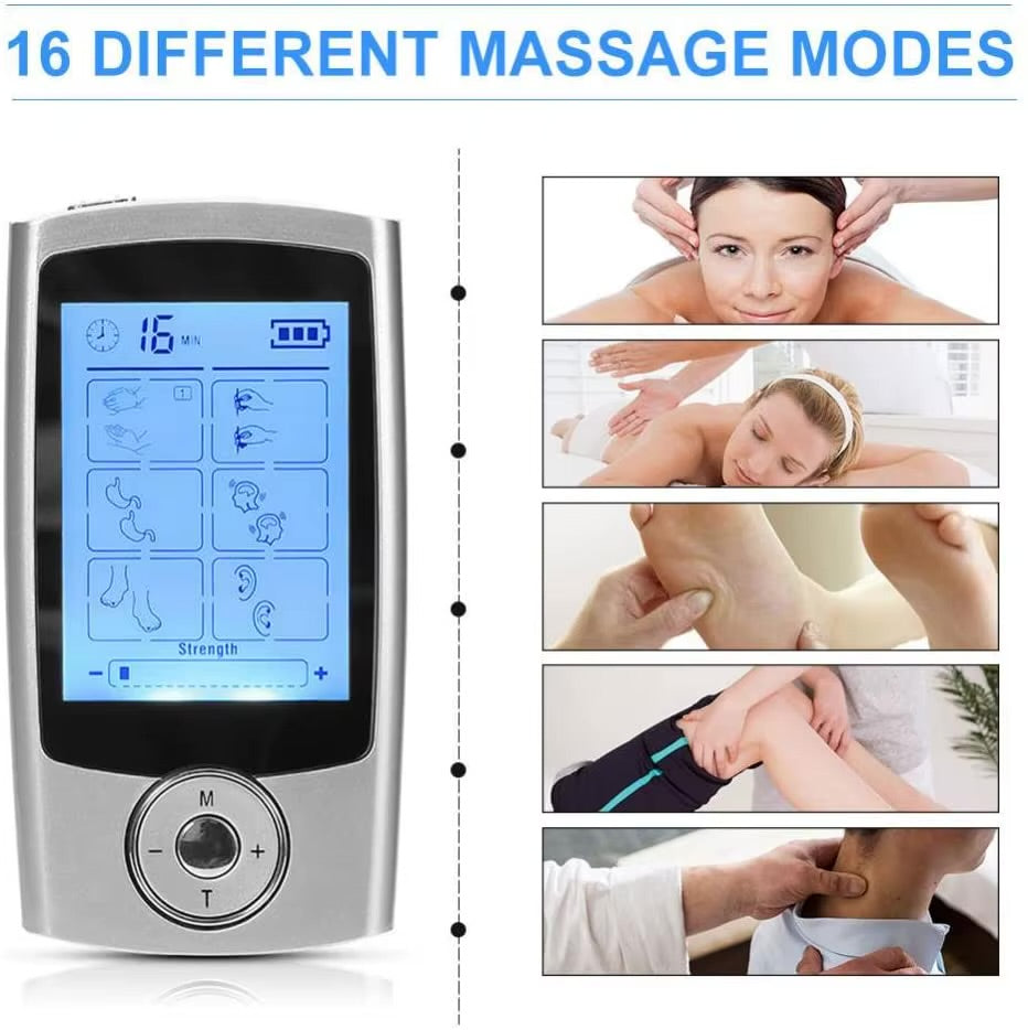 16-Mode TENS & EMS Muscle Stimulator – Rechargeable Pulse Massager for Back, Shoulder & Neck Pain Relief PTCCS