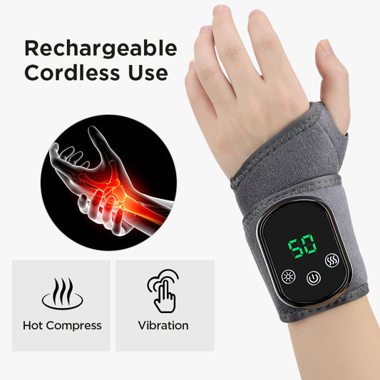USB Rechargeable Electric Heating Wrist Wrap – Vibration Massage Belt for Hand & Wrist Pain Relief - PTCCS