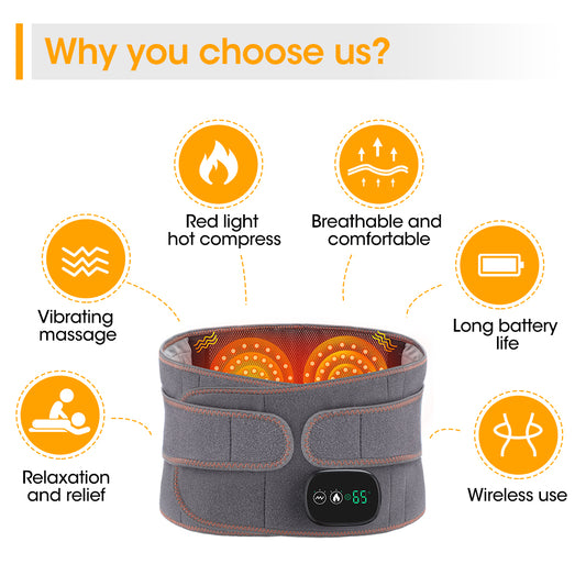 Adjustable Hot Compress Lumbar Massage Belt – Heated Back Brace for Pain Relief and Support - PTCCS